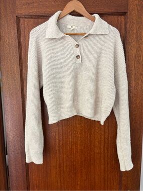 bp Cream Cropped V-Neck Polo Sweater